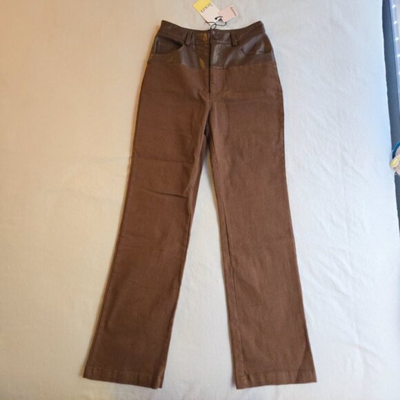 Kourt Uma Vegan Leather Brown Denim Pants - Picture 14 of 14